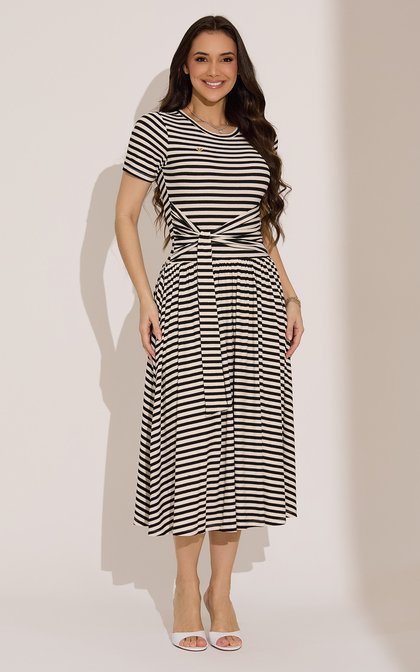 Vestido Midi em Malha Canelada com Saia Fluida Karina - Tata Martello - Imagem 2