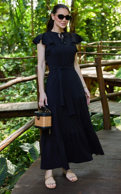Vestido Maxi Midi com Mangas em Babados Rose - Tata Martello - Imagem 2