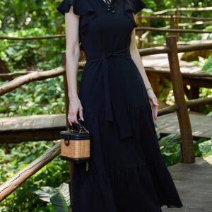 Vestido Maxi Midi com Mangas em Babados Rose - Tata Martello